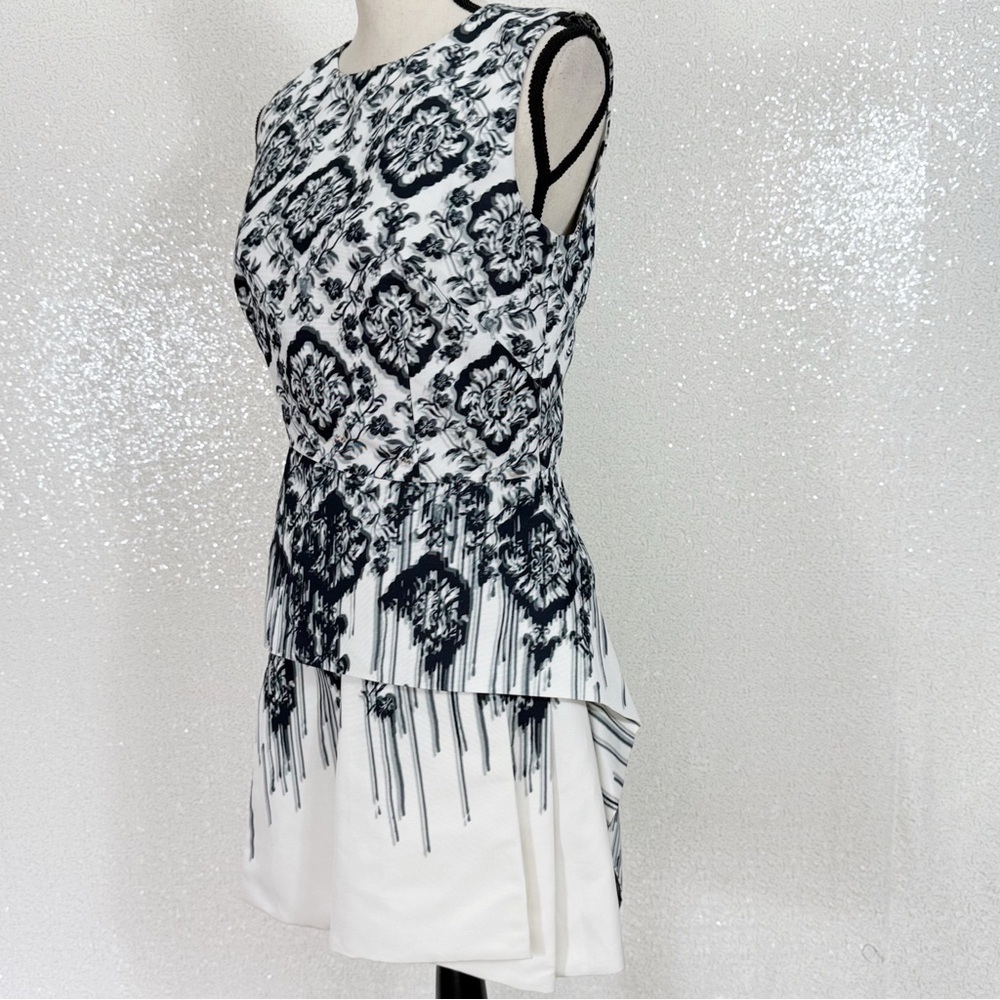 Alexander McQueen IT42 Sleeveless Peplum Mini Dress • Black White Floral Print 6 - Picture 8 of 14